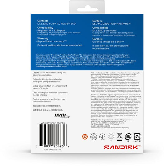 WD SSD 1TB M.2 PCIe 4.0 x4 2280 SN5100 Blue