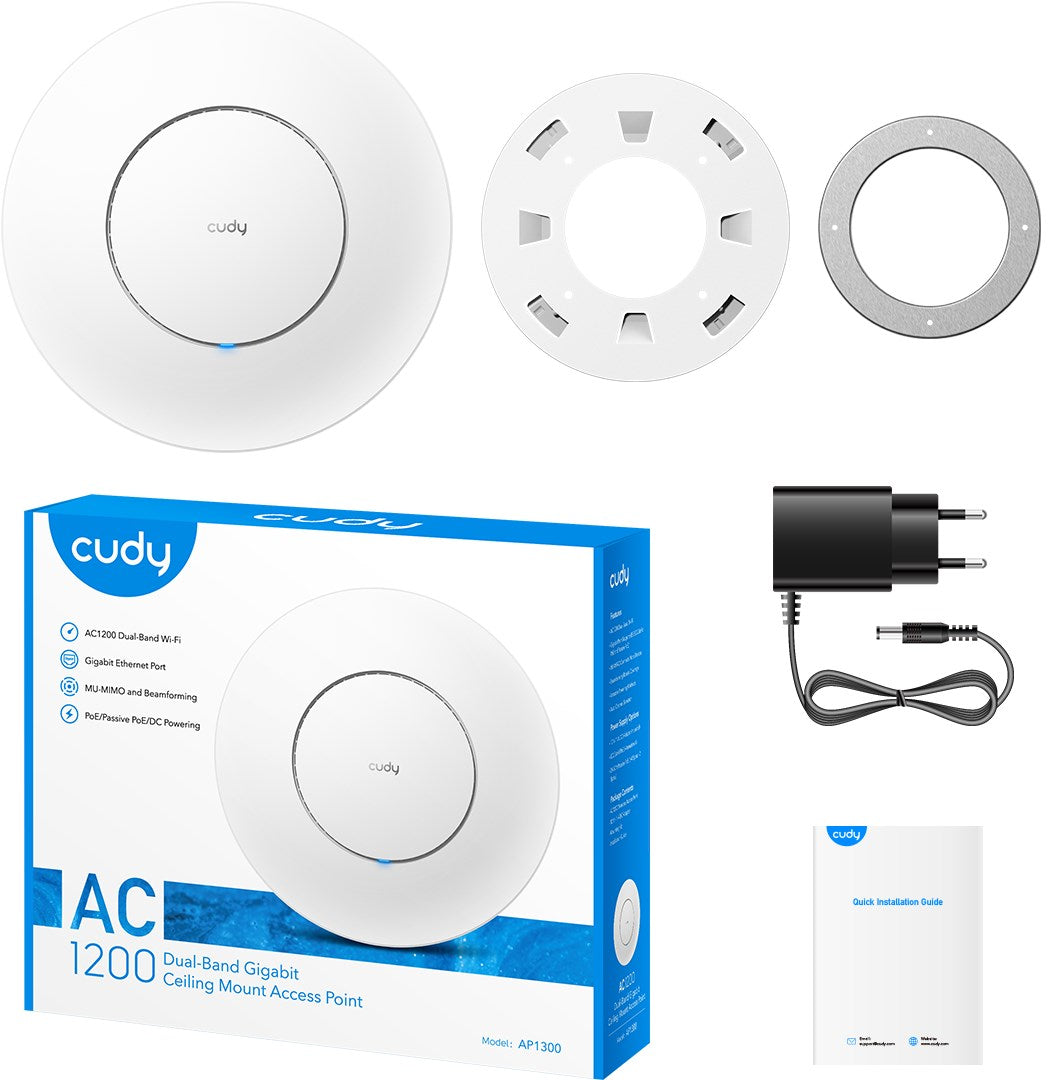 Cudy ACCESS POINT AC1200 Dual-Band Gigabit Ceiling Mount Access Point Mesh AP1300 Cudy