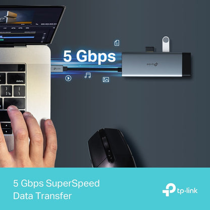 TP-Link 6-in-1 UH6120C Hub 1XHDMI 1XLAN 1XUSB-C PD X2USB-A