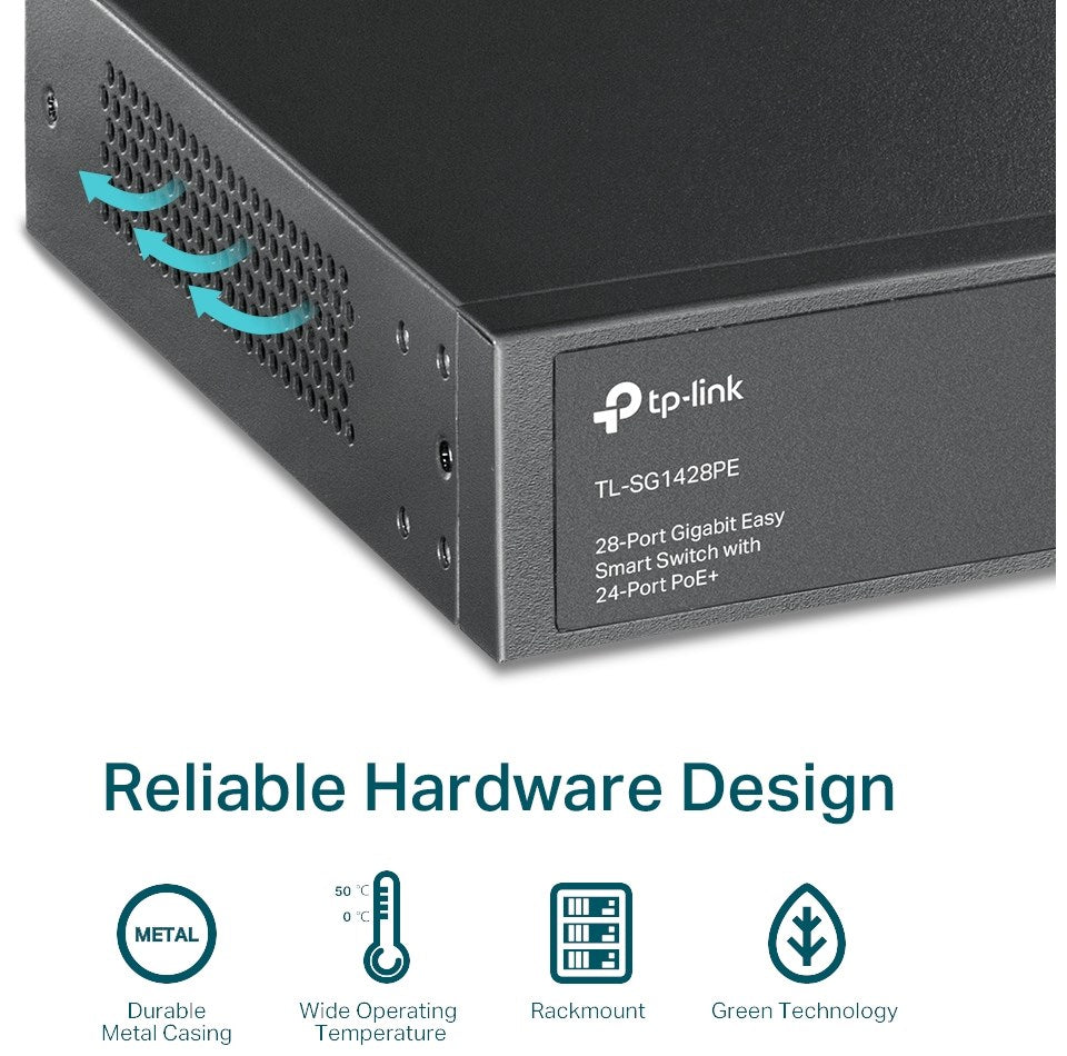 TP-LINK SWITCH 28-PORT GIGA EASY SMART WITH 24-PORT POE+ 250W TP-LINK