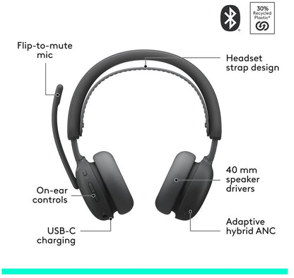 Logitech Zone Wireless 2 ES Headset for Business Graphite, UC
