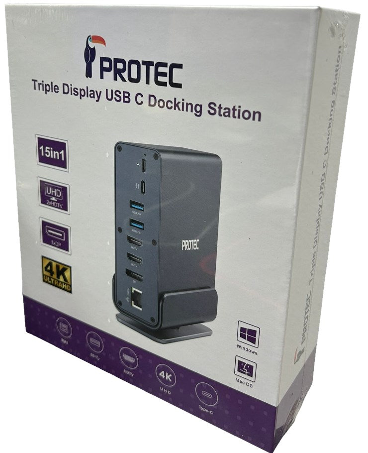 Protec 15-in-1 DM301 USB-C Hub HDMI ×2, DP, USB3 ×3, USB2 x2, USB-C, LAN Docking Station
