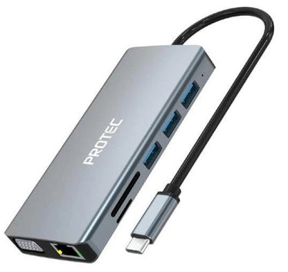 Protec 12-in-1 DM300 USB-C Hub HDMI ×2, VGA, USB ×4, LAN Docking Station