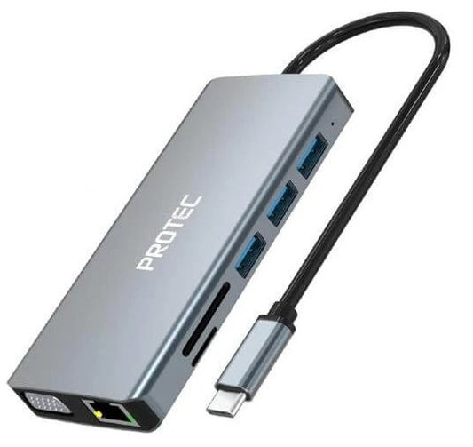 Protec 12-in-1 DM300 USB-C Hub HDMI ×2, VGA, USB ×4, LAN Docking Station