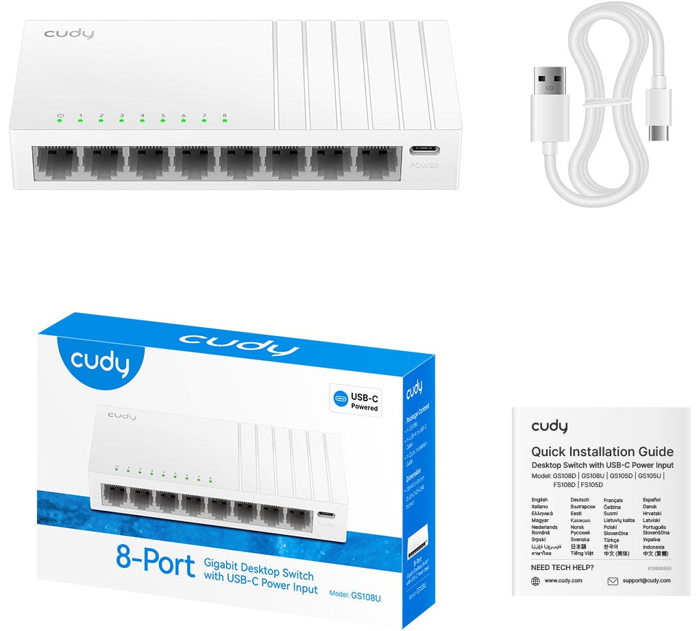 Cudy SWITCH 8-PORT Gigabit Switchwith USB-C GS108U Cudy